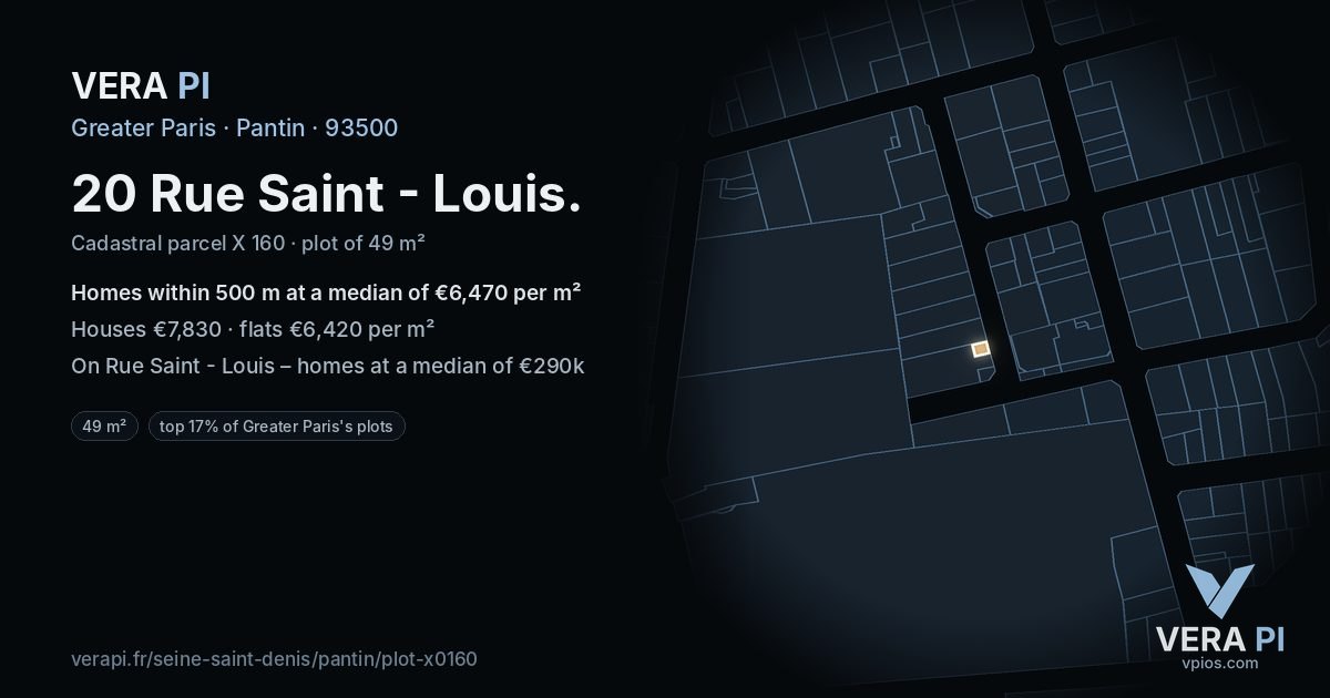 20 Rue Saint - Louis, Pantin at night – the plot lit, the parcels around coloured by the prices near them