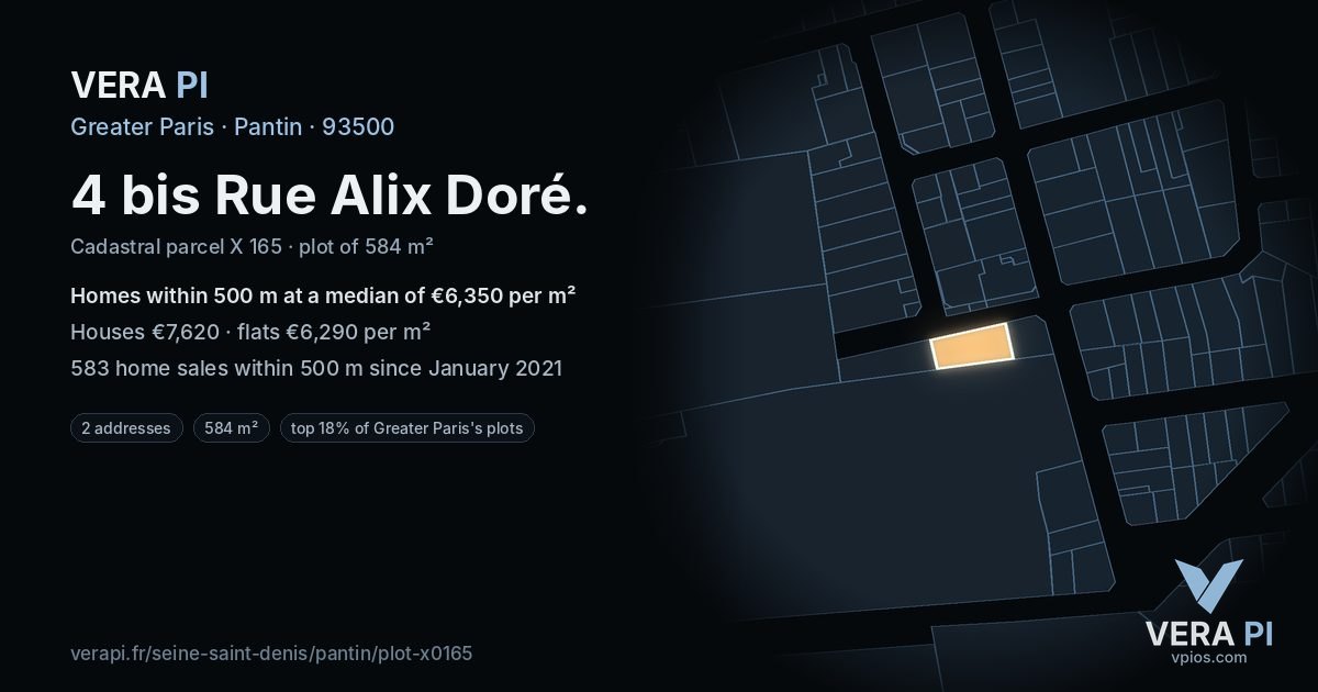 4 bis Rue Alix Doré, Pantin at night – the plot lit, the parcels around coloured by the prices near them