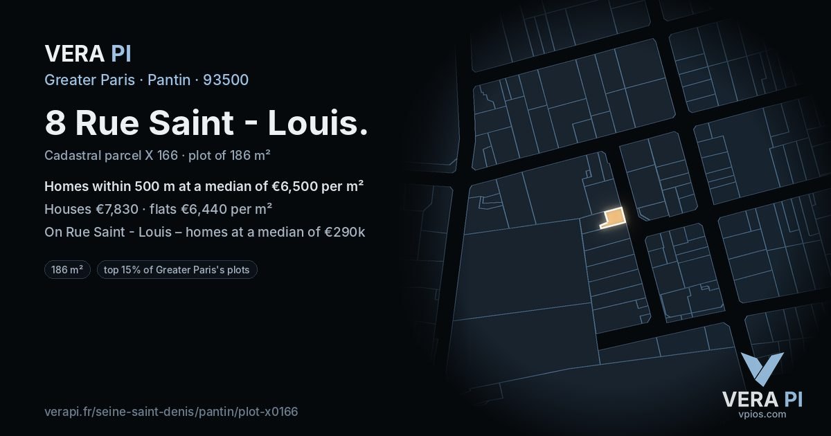 8 Rue Saint - Louis, Pantin at night – the plot lit, the parcels around coloured by the prices near them