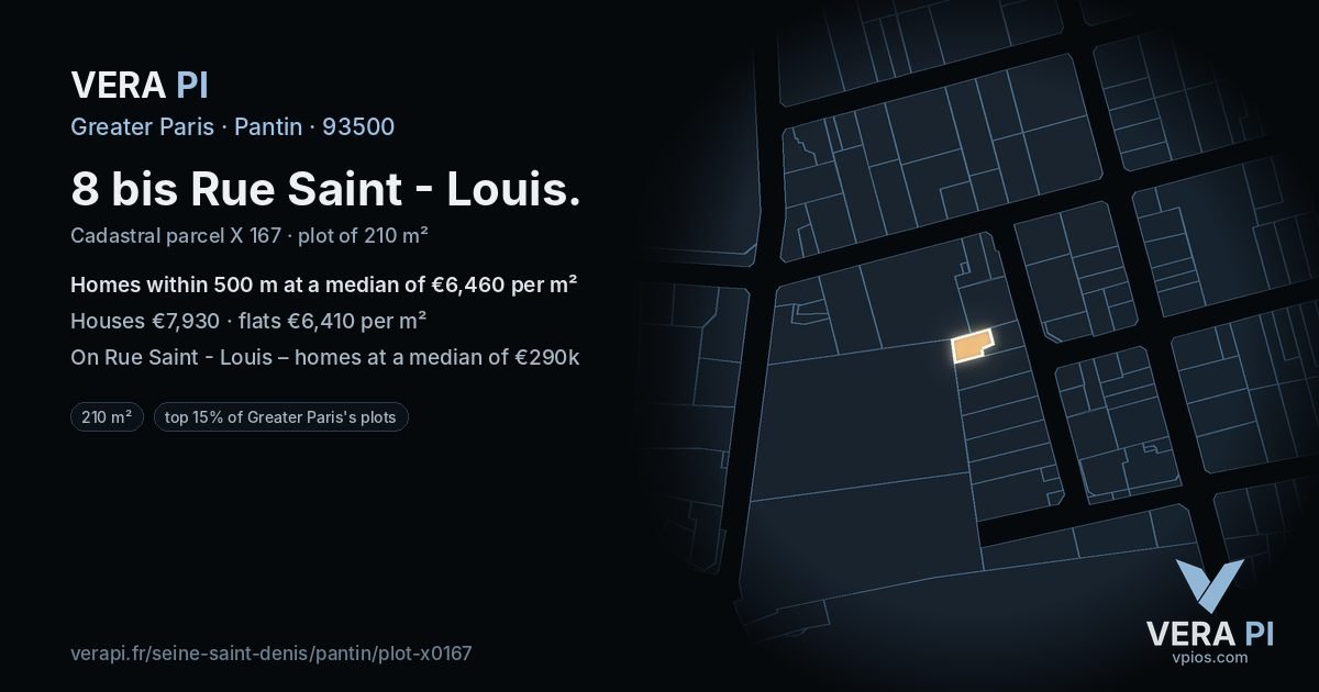 8 bis Rue Saint - Louis, Pantin at night – the plot lit, the parcels around coloured by the prices near them