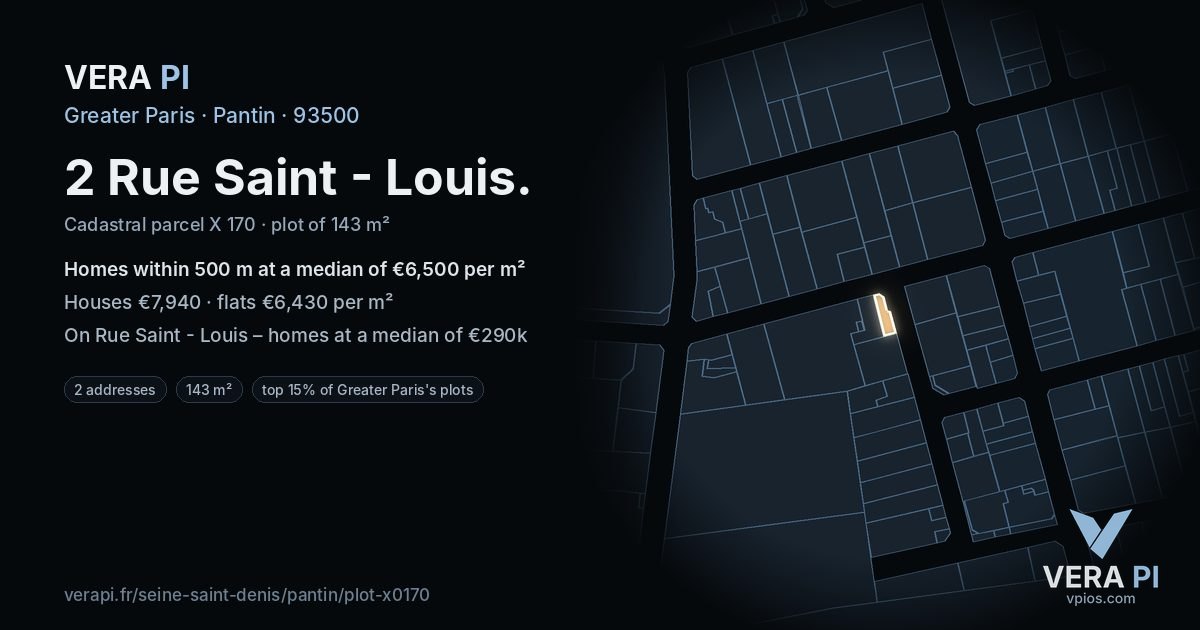 2 Rue Saint - Louis, Pantin at night – the plot lit, the parcels around coloured by the prices near them
