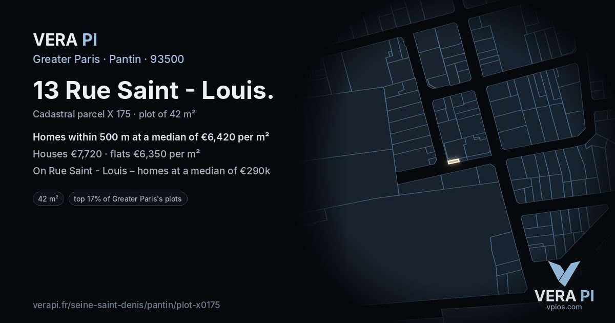 13 Rue Saint - Louis, Pantin at night – the plot lit, the parcels around coloured by the prices near them