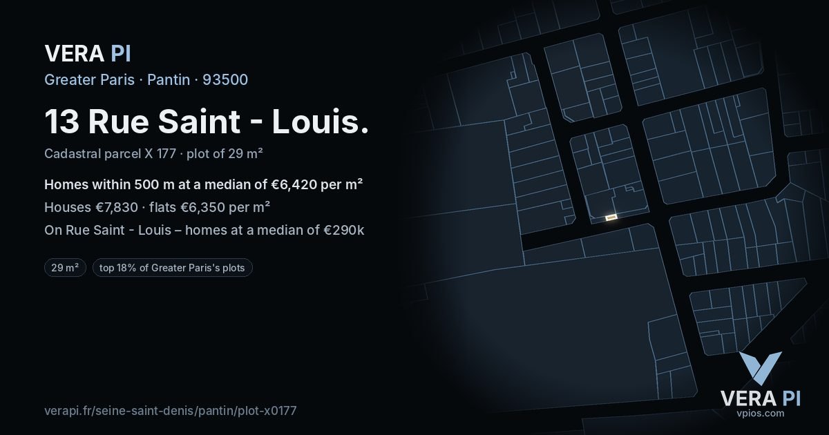 13 Rue Saint - Louis, Pantin at night – the plot lit, the parcels around coloured by the prices near them