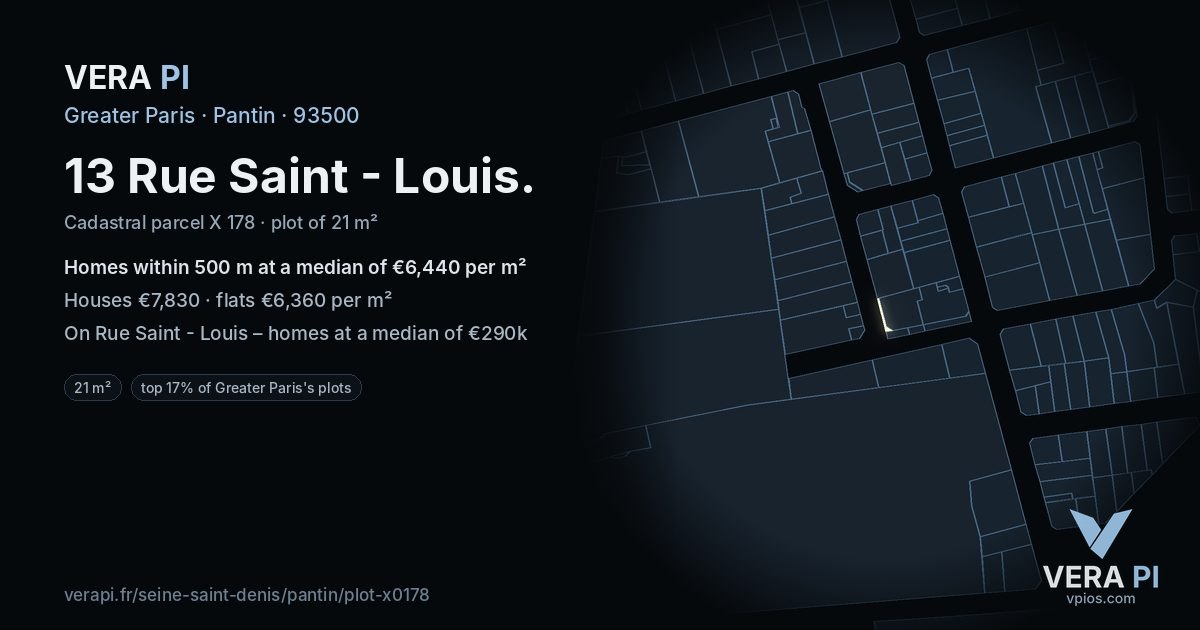 13 Rue Saint - Louis, Pantin at night – the plot lit, the parcels around coloured by the prices near them