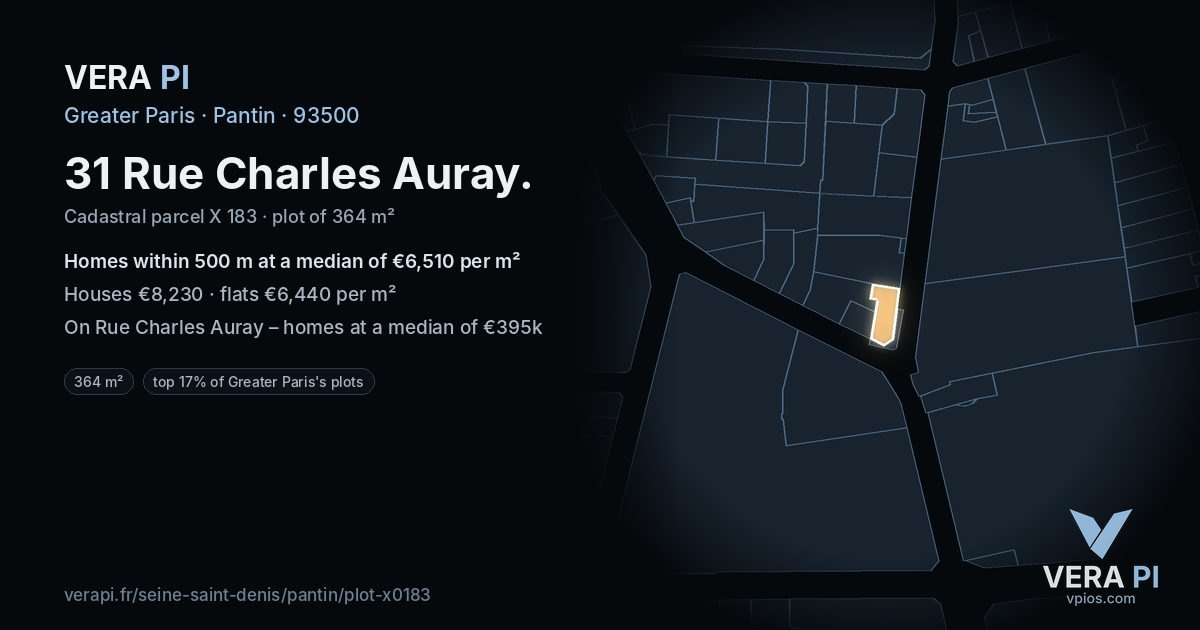 31 Rue Charles Auray, Pantin at night – the plot lit, the parcels around coloured by the prices near them