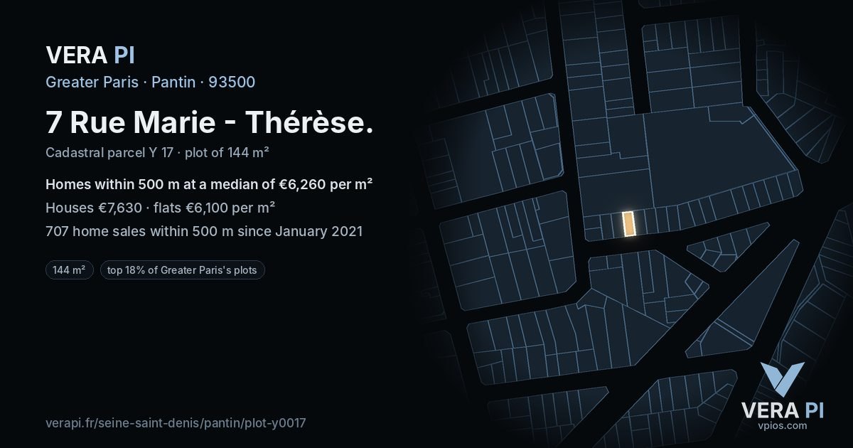 7 Rue Marie - Thérèse, Pantin at night – the plot lit, the parcels around coloured by the prices near them