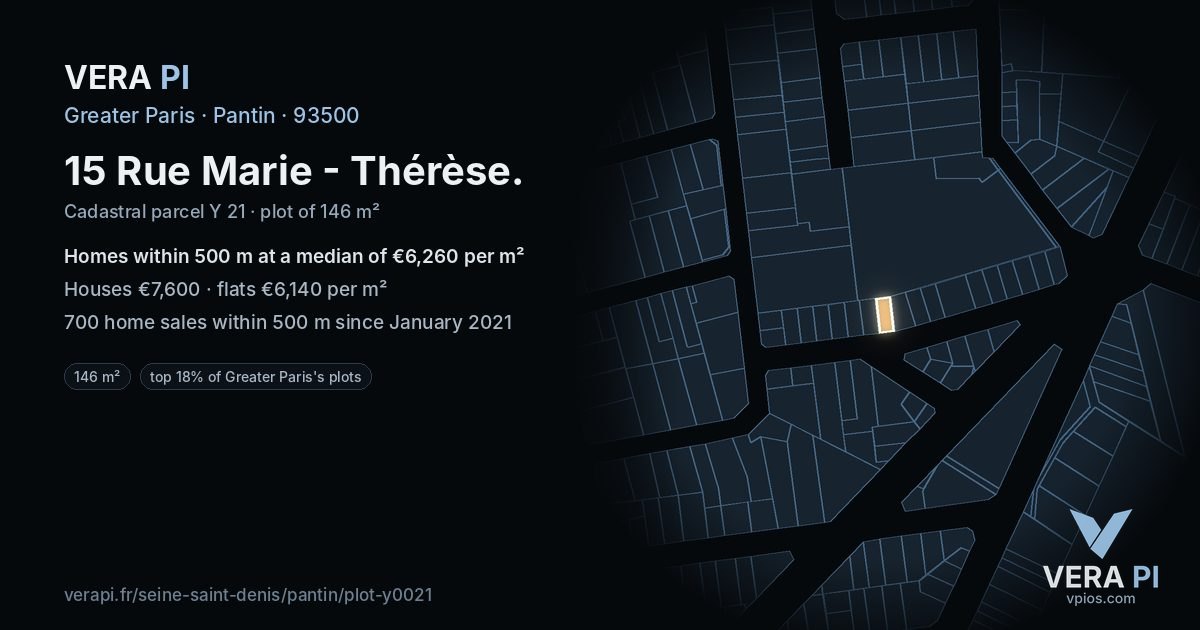 15 Rue Marie - Thérèse, Pantin at night – the plot lit, the parcels around coloured by the prices near them