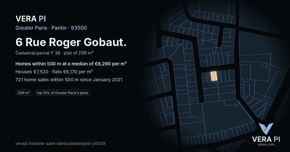 6 Rue Roger Gobaut, Pantin at night – the plot lit, the parcels around coloured by the prices near them