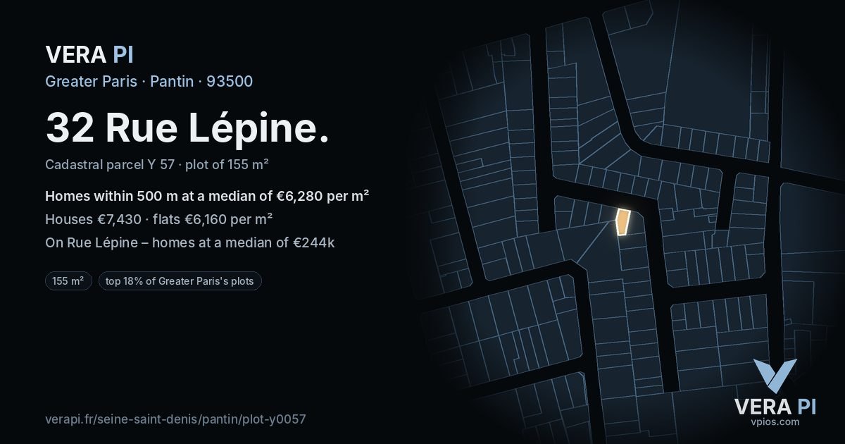 32 Rue Lépine, Pantin at night – the plot lit, the parcels around coloured by the prices near them