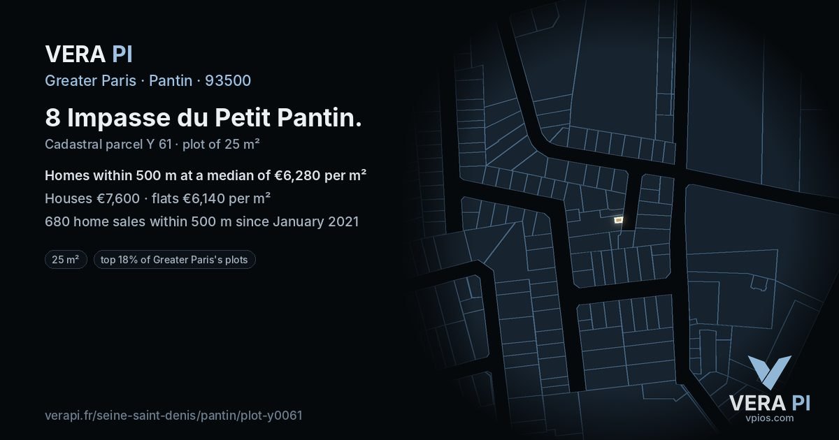 8 Impasse du Petit Pantin, Pantin at night – the plot lit, the parcels around coloured by the prices near them
