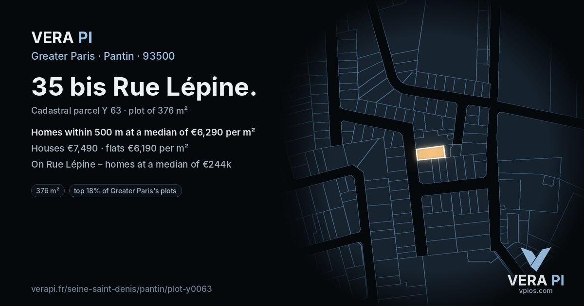 35 bis Rue Lépine, Pantin at night – the plot lit, the parcels around coloured by the prices near them