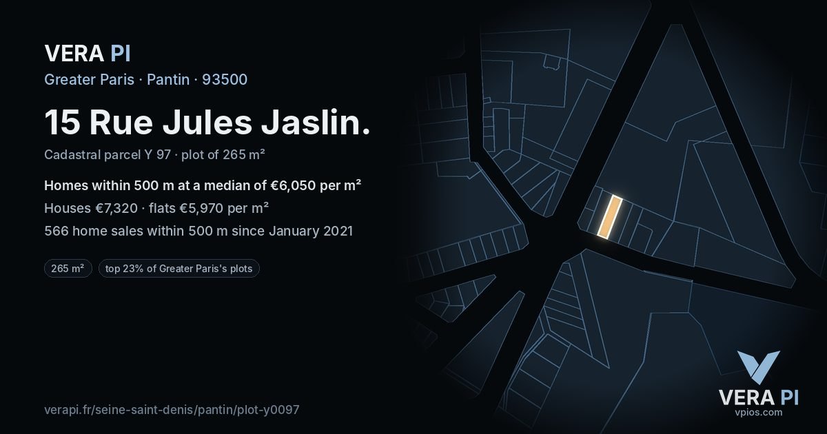 15 Rue Jules Jaslin, Pantin at night – the plot lit, the parcels around coloured by the prices near them