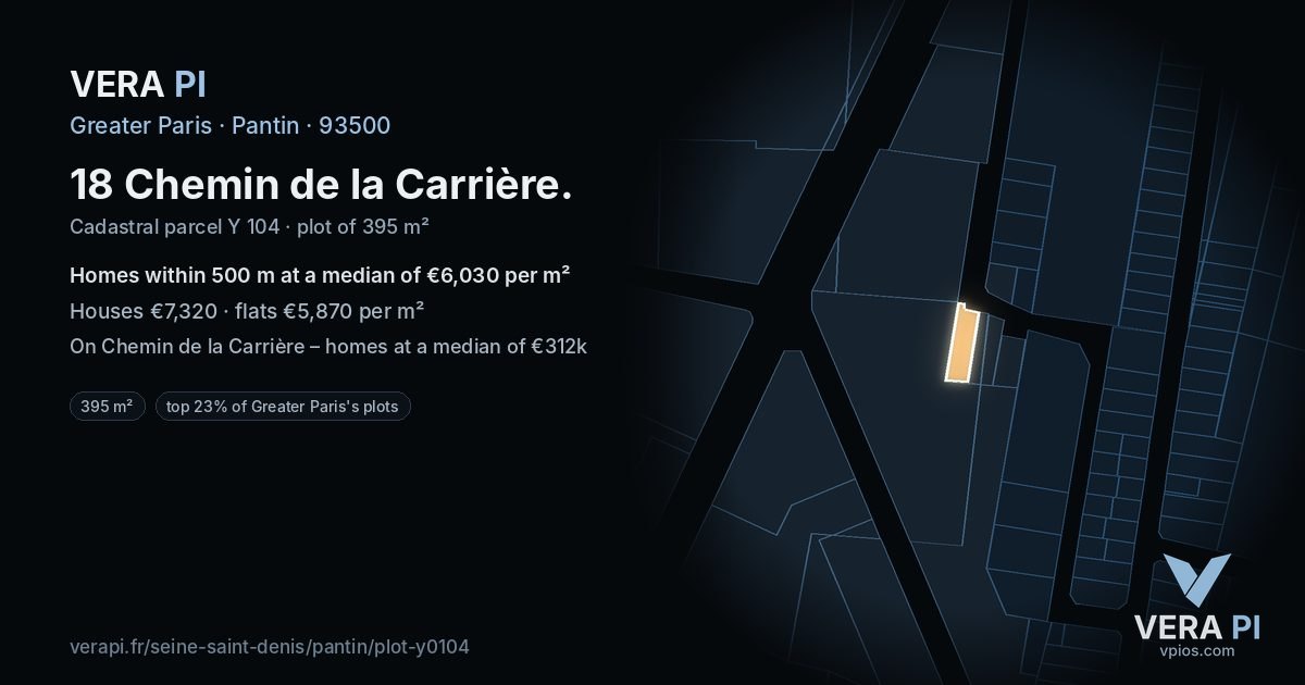 18 Chemin de la Carrière, Pantin at night – the plot lit, the parcels around coloured by the prices near them