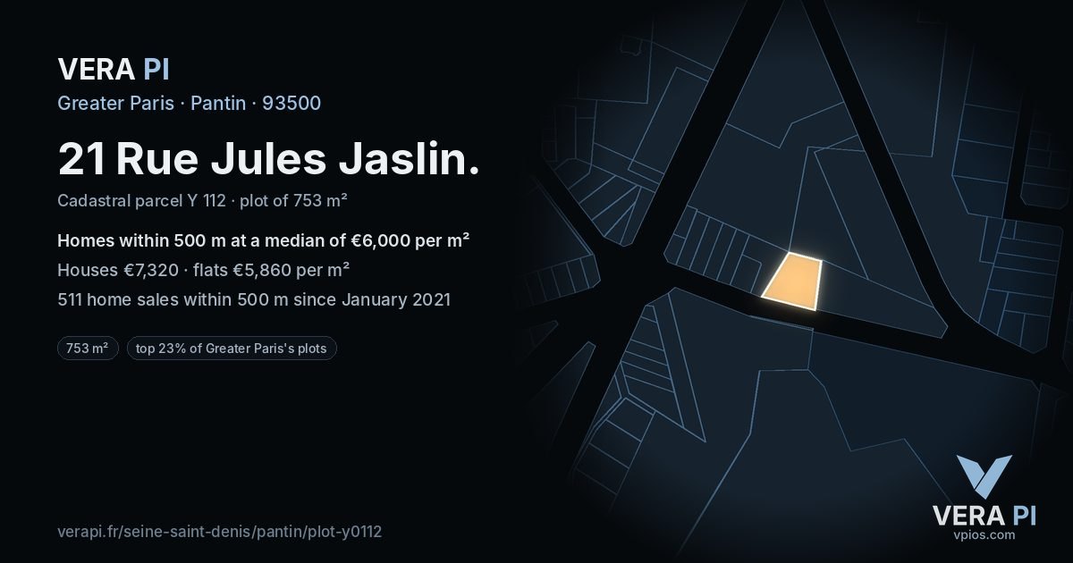 21 Rue Jules Jaslin, Pantin at night – the plot lit, the parcels around coloured by the prices near them
