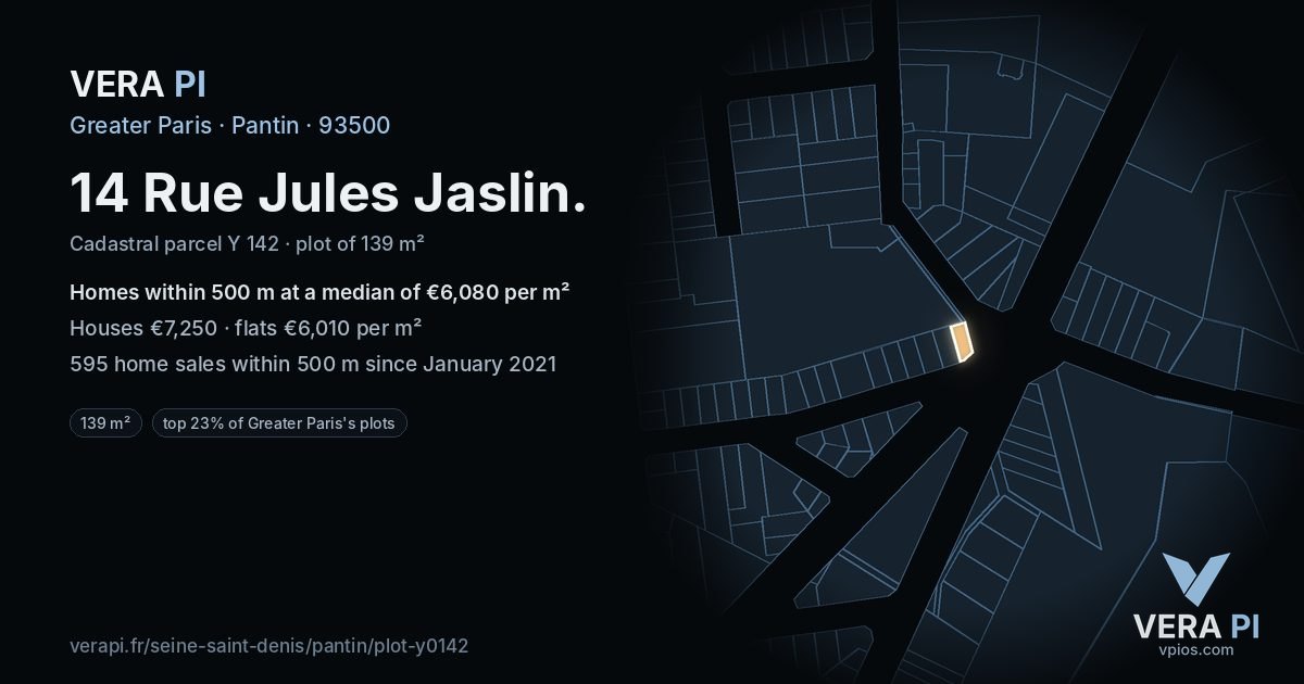 14 Rue Jules Jaslin, Pantin at night – the plot lit, the parcels around coloured by the prices near them