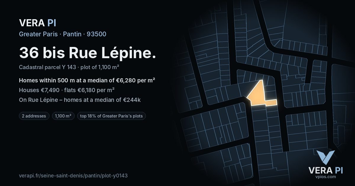 36 bis Rue Lépine, Pantin at night – the plot lit, the parcels around coloured by the prices near them