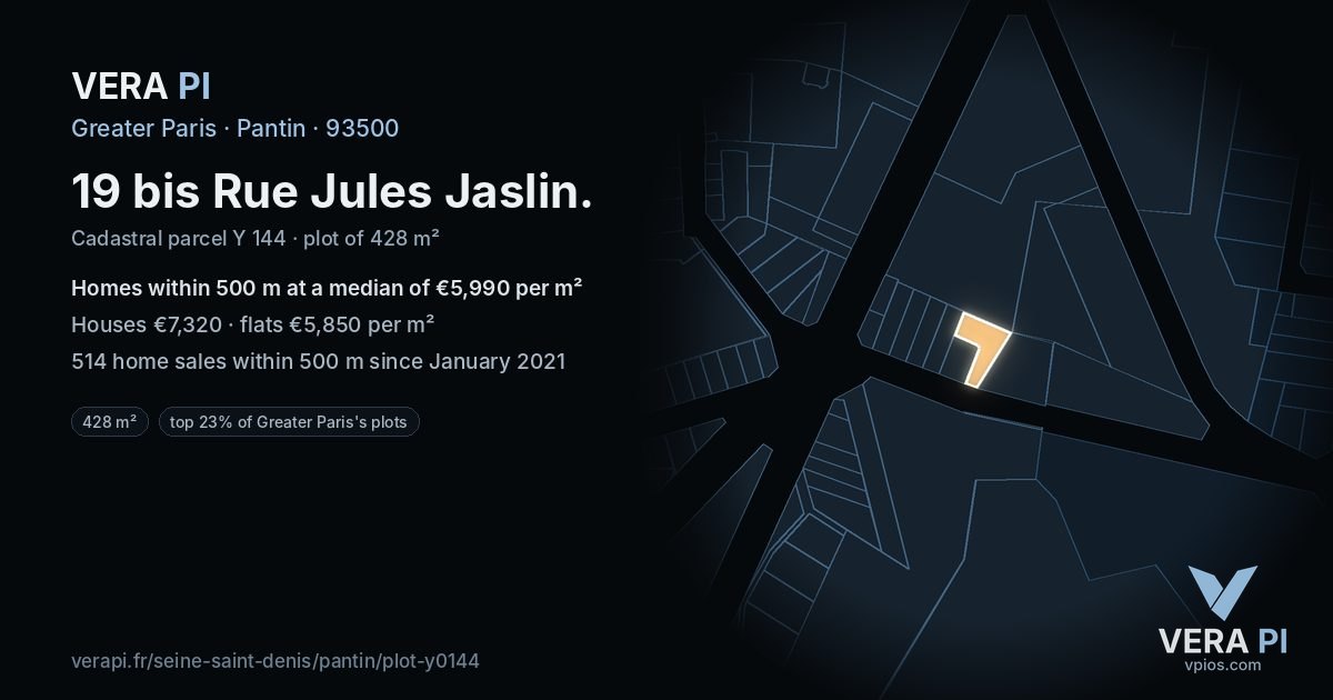 19 bis Rue Jules Jaslin, Pantin at night – the plot lit, the parcels around coloured by the prices near them