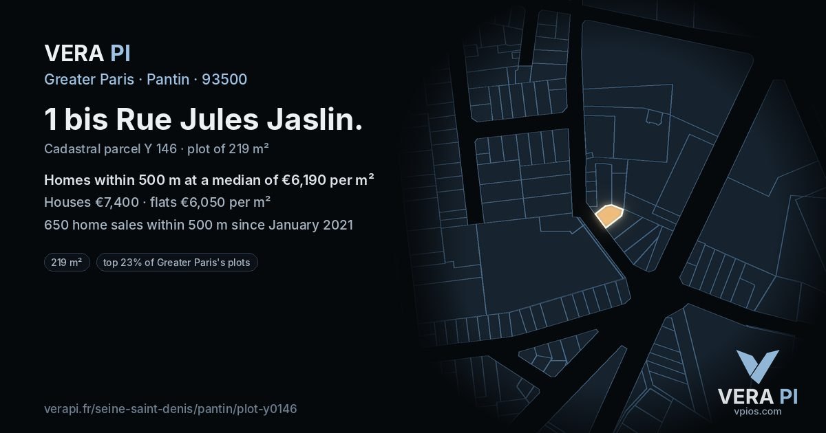 1 bis Rue Jules Jaslin, Pantin at night – the plot lit, the parcels around coloured by the prices near them