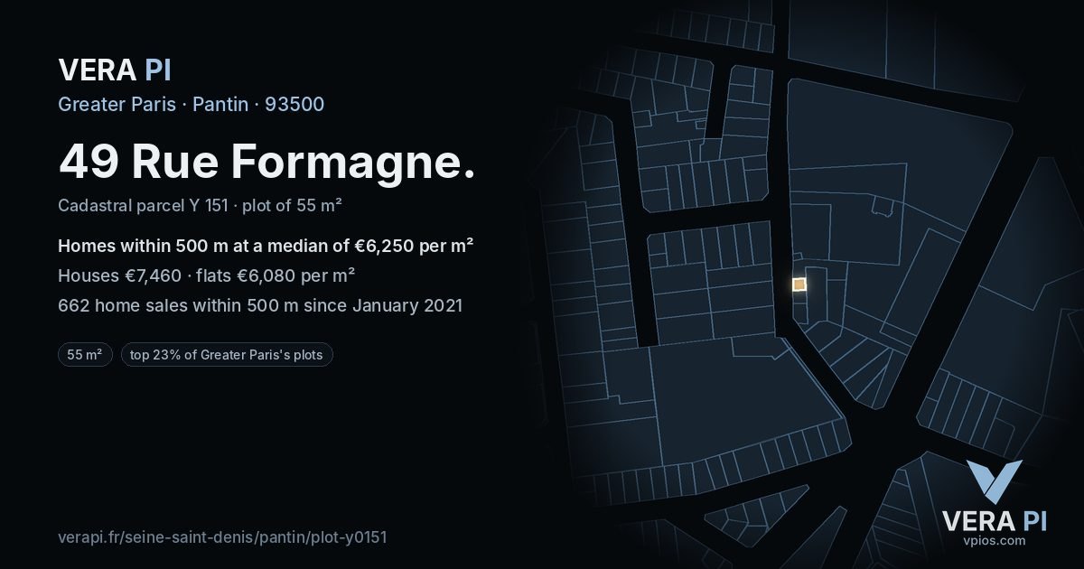 49 Rue Formagne, Pantin at night – the plot lit, the parcels around coloured by the prices near them
