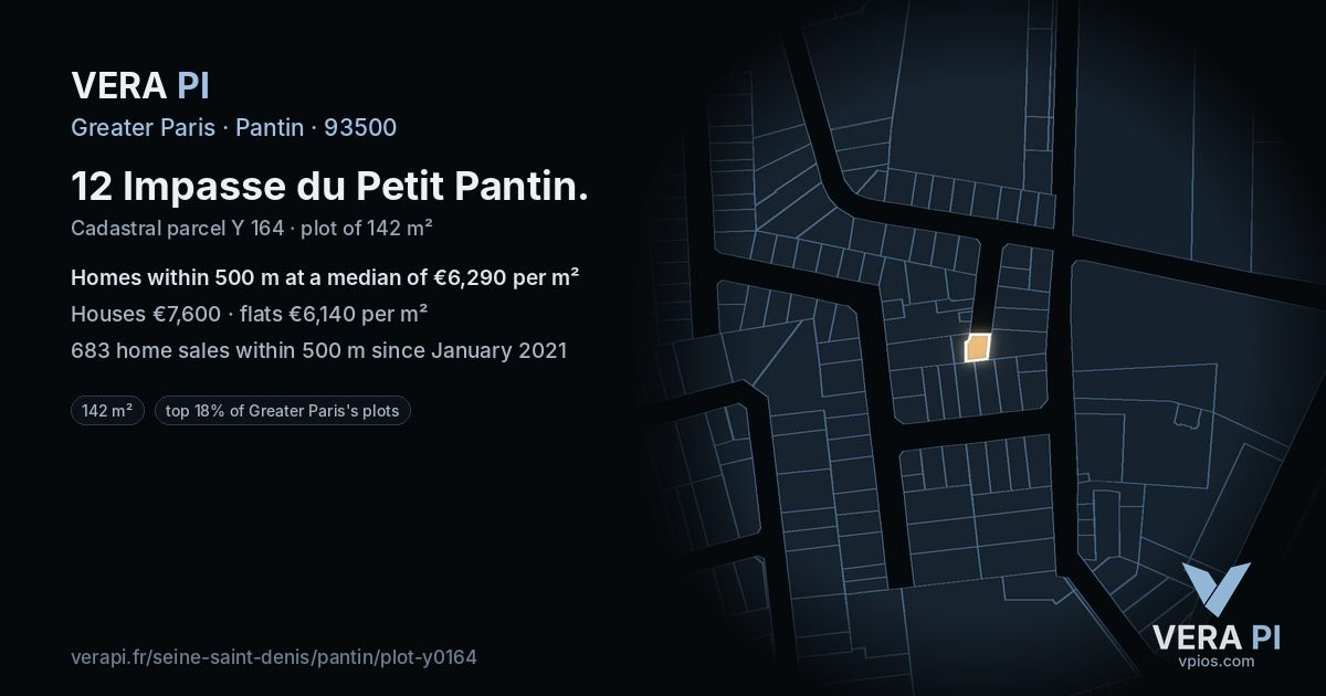 12 Impasse du Petit Pantin, Pantin at night – the plot lit, the parcels around coloured by the prices near them