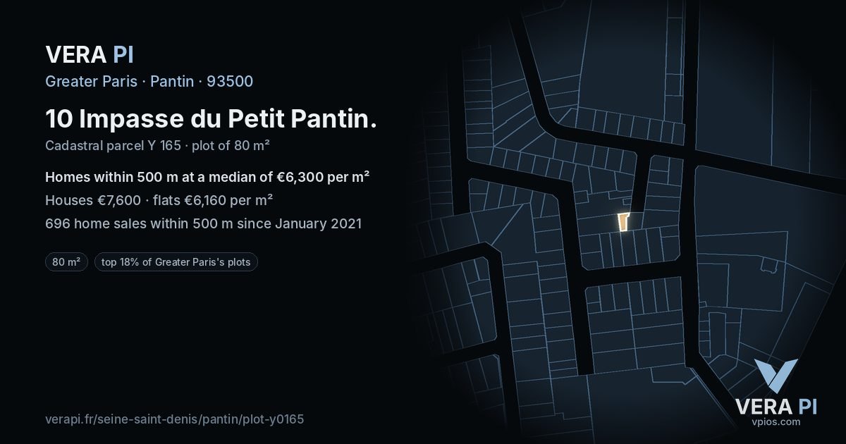 10 Impasse du Petit Pantin, Pantin at night – the plot lit, the parcels around coloured by the prices near them