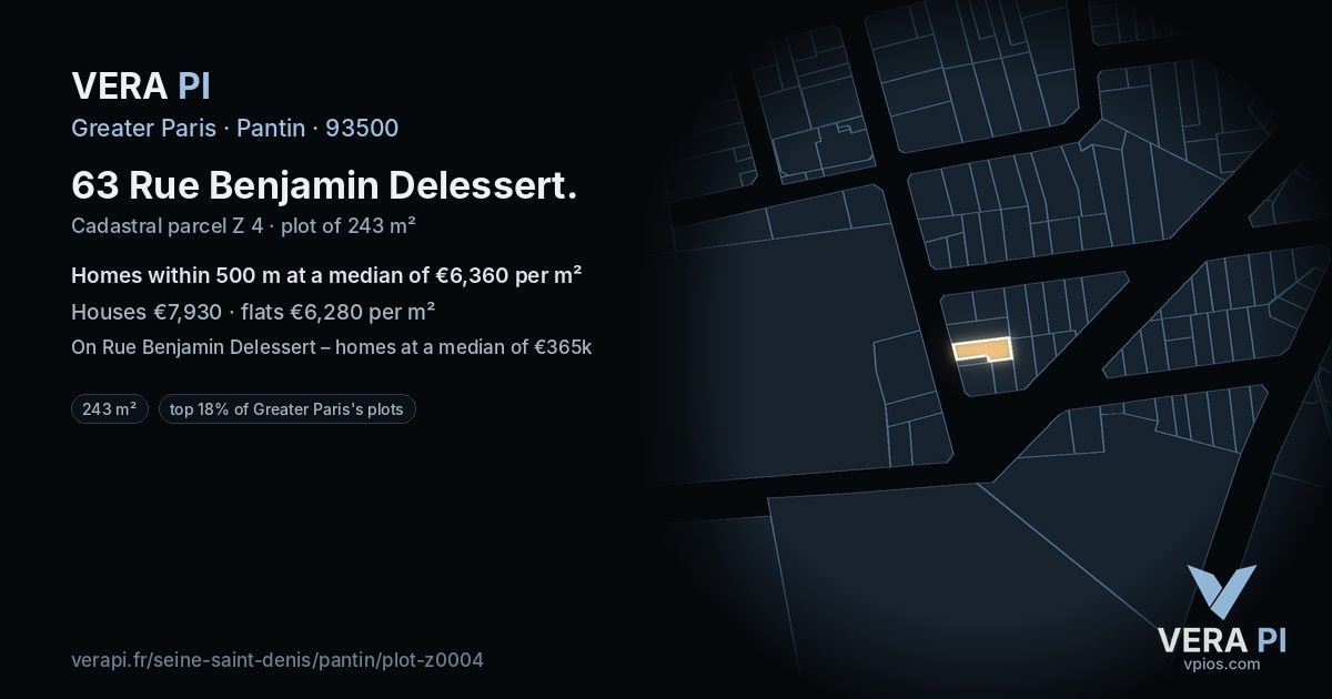 63 Rue Benjamin Delessert, Pantin at night – the plot lit, the parcels around coloured by the prices near them