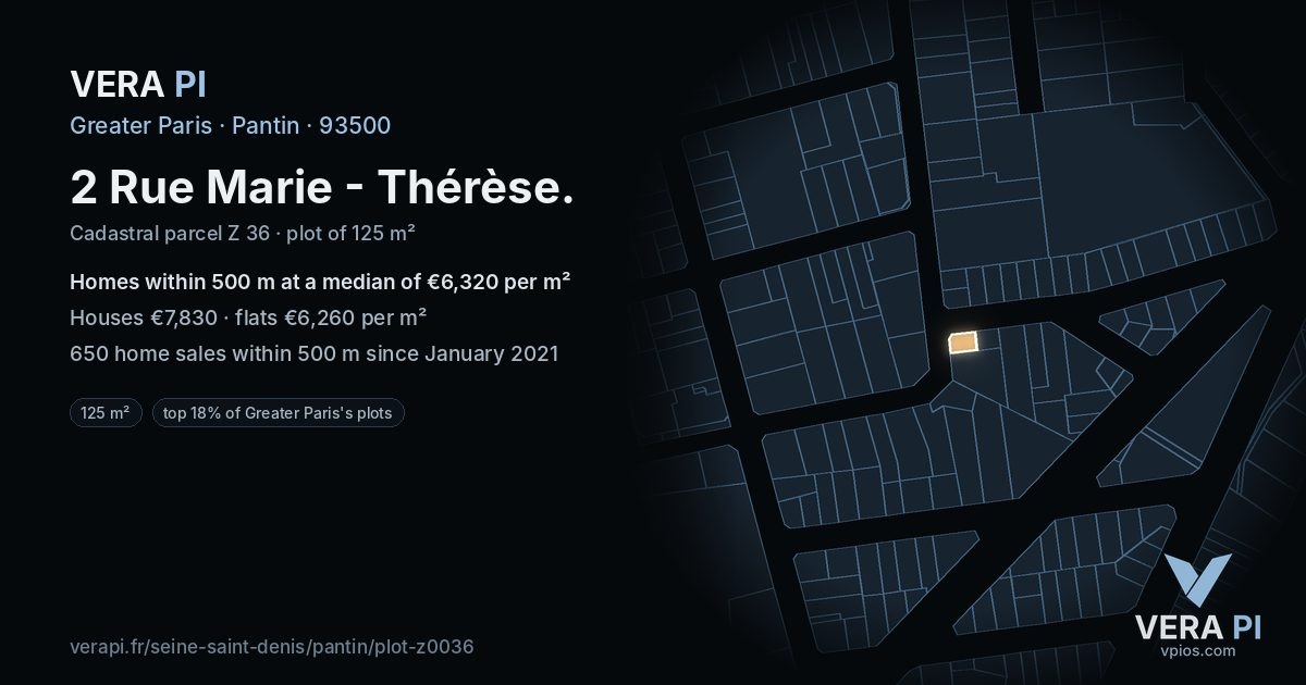 2 Rue Marie - Thérèse, Pantin at night – the plot lit, the parcels around coloured by the prices near them