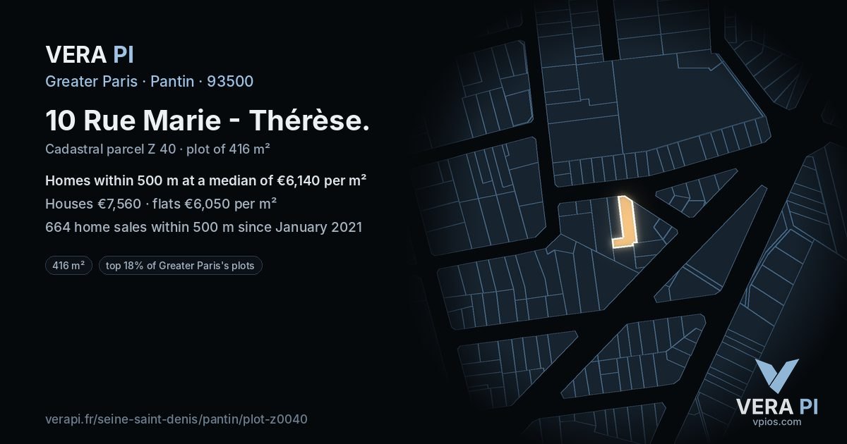 10 Rue Marie - Thérèse, Pantin at night – the plot lit, the parcels around coloured by the prices near them