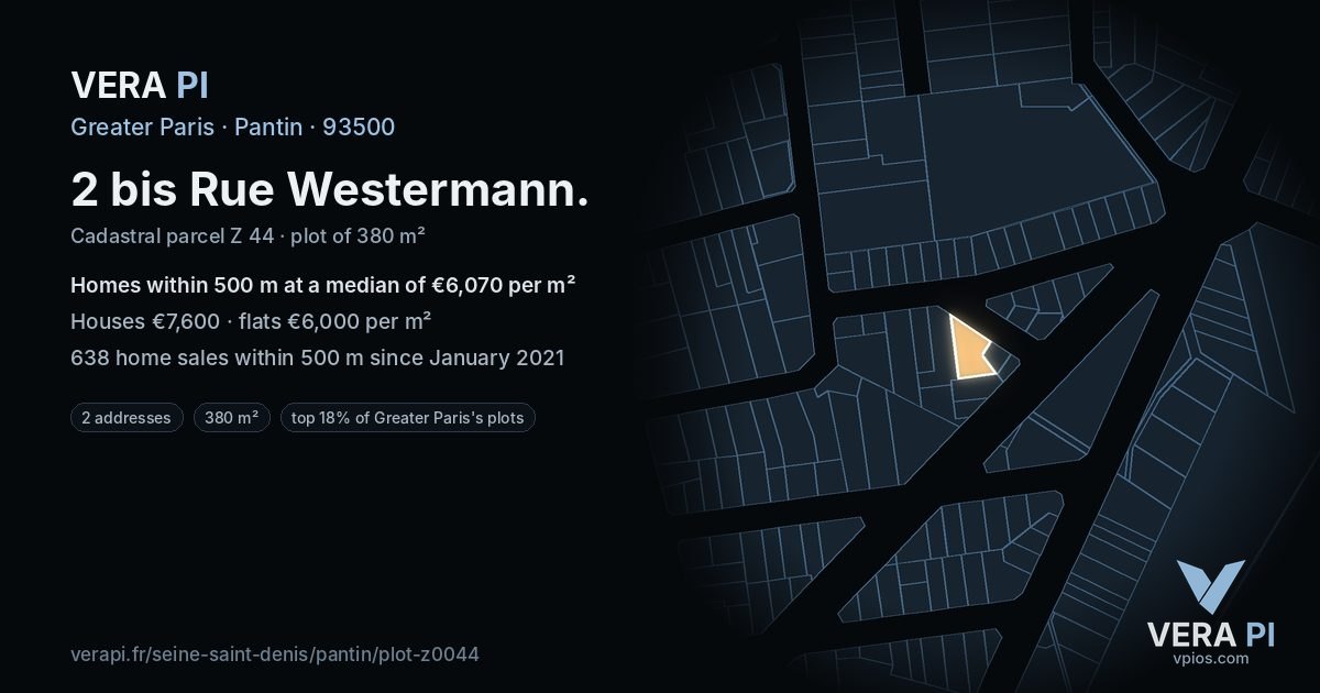 2 bis Rue Westermann, Pantin at night – the plot lit, the parcels around coloured by the prices near them