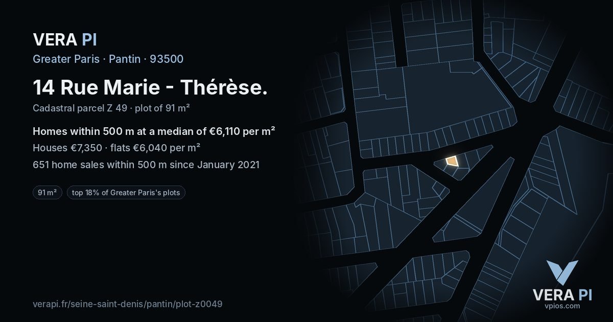14 Rue Marie - Thérèse, Pantin at night – the plot lit, the parcels around coloured by the prices near them