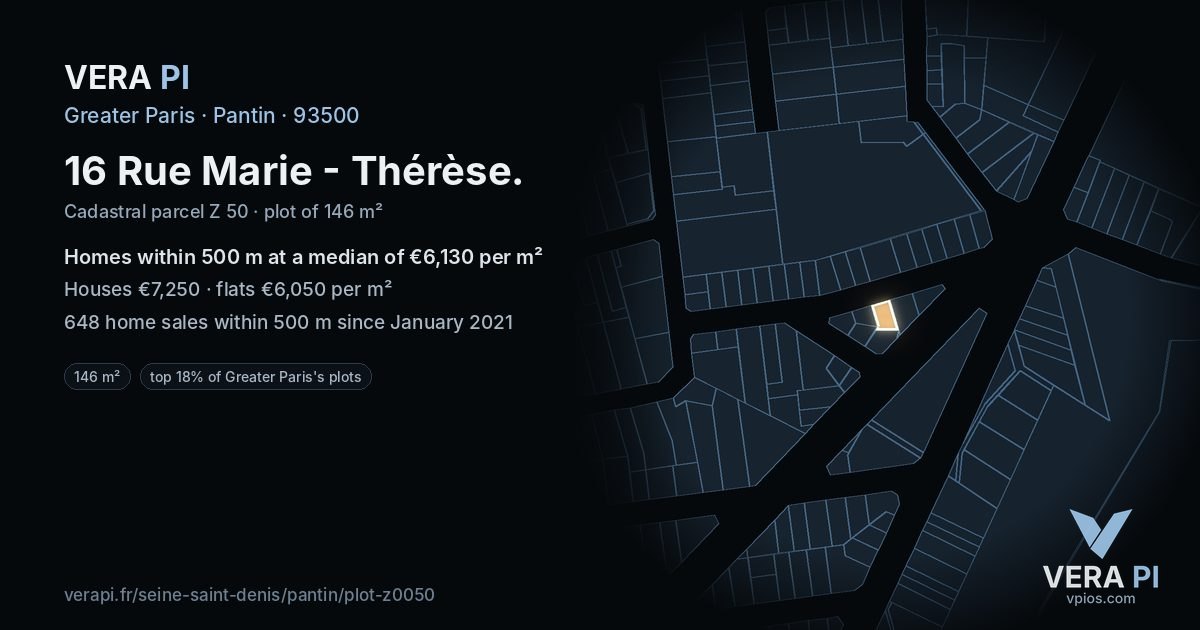 16 Rue Marie - Thérèse, Pantin at night – the plot lit, the parcels around coloured by the prices near them