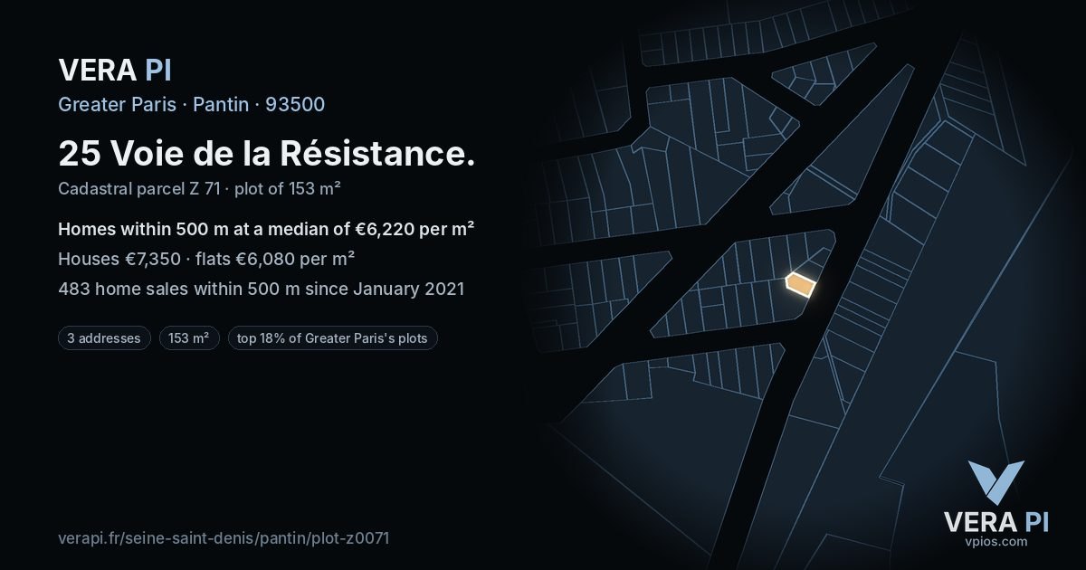 25 Voie de la Résistance, Pantin at night – the plot lit, the parcels around coloured by the prices near them