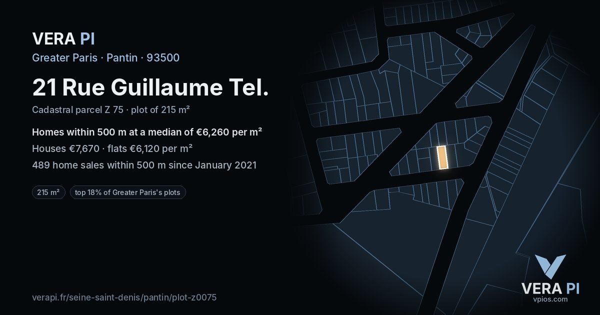 21 Rue Guillaume Tel, Pantin at night – the plot lit, the parcels around coloured by the prices near them