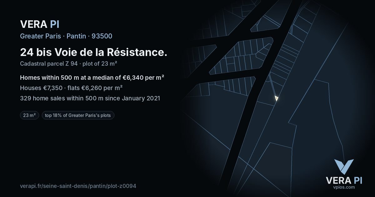 24 bis Voie de la Résistance, Pantin at night – the plot lit, the parcels around coloured by the prices near them