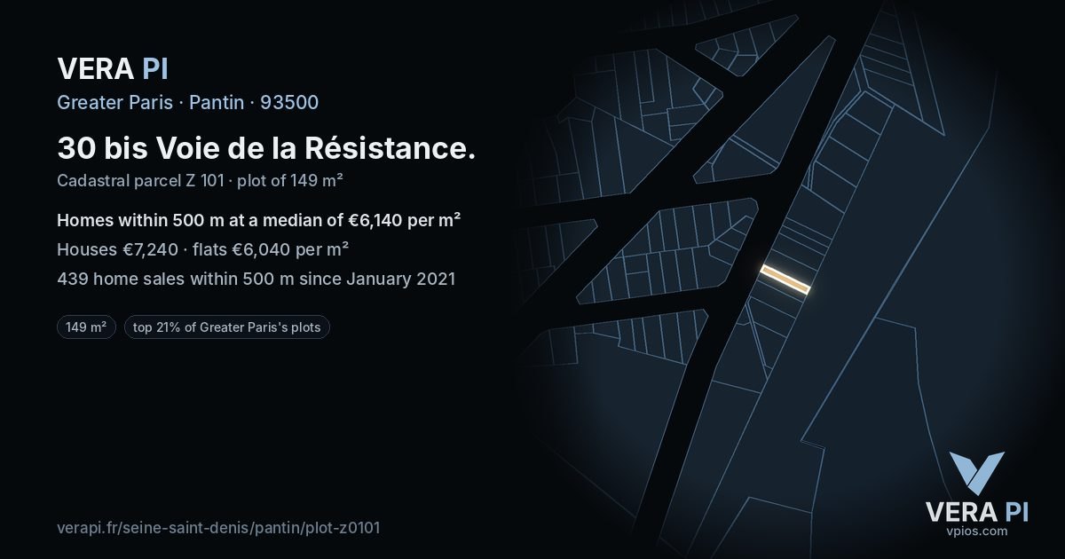 30 bis Voie de la Résistance, Pantin at night – the plot lit, the parcels around coloured by the prices near them