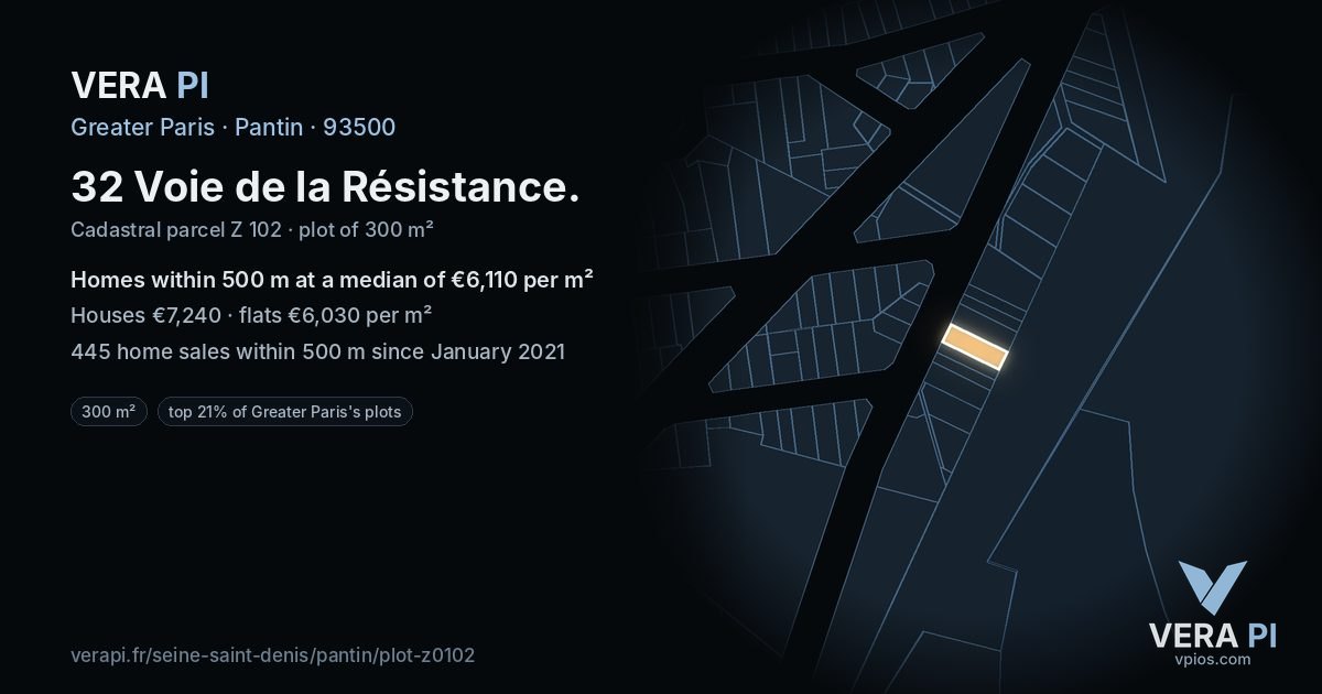 32 Voie de la Résistance, Pantin at night – the plot lit, the parcels around coloured by the prices near them