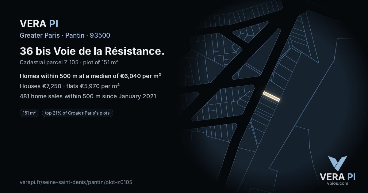 36 bis Voie de la Résistance, Pantin at night – the plot lit, the parcels around coloured by the prices near them