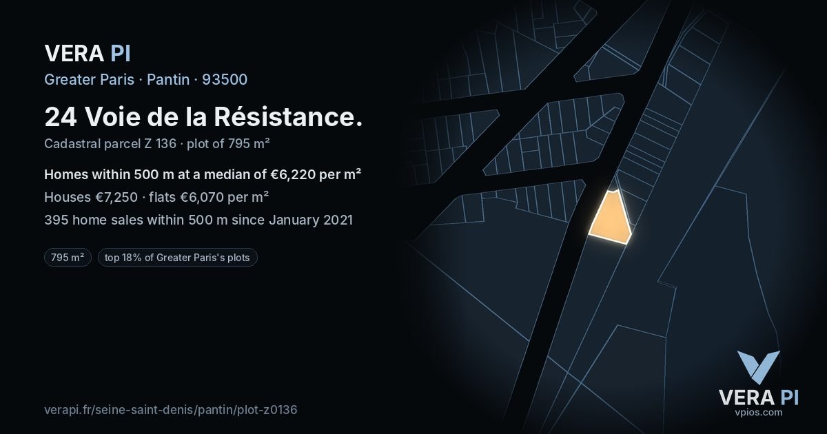 24 Voie de la Résistance, Pantin at night – the plot lit, the parcels around coloured by the prices near them