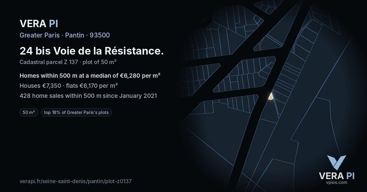 24 bis Voie de la Résistance, Pantin at night – the plot lit, the parcels around coloured by the prices near them