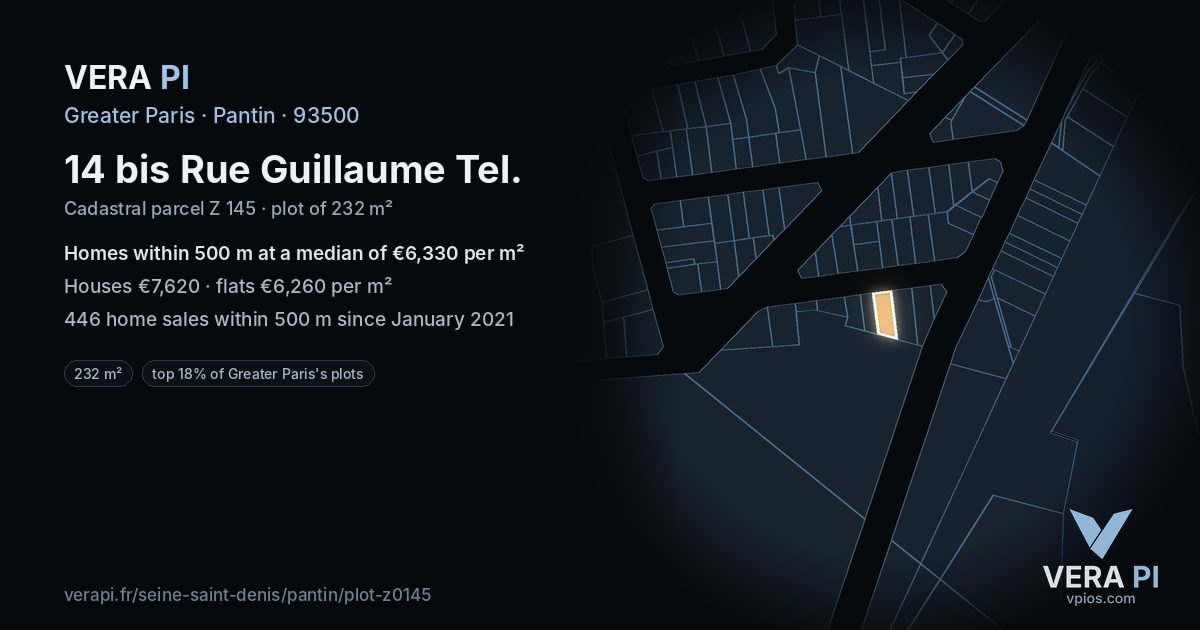 14 bis Rue Guillaume Tel, Pantin at night – the plot lit, the parcels around coloured by the prices near them