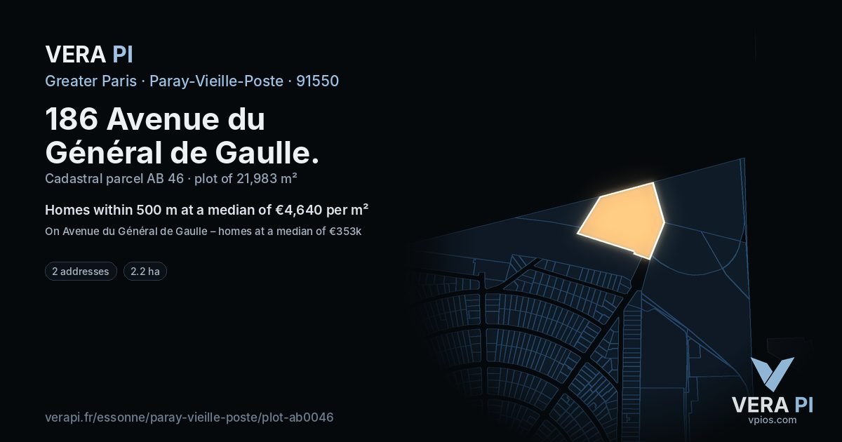 186 Avenue du Général de Gaulle, Paray-Vieille-Poste at night – the plot lit, the parcels around coloured by the prices near them