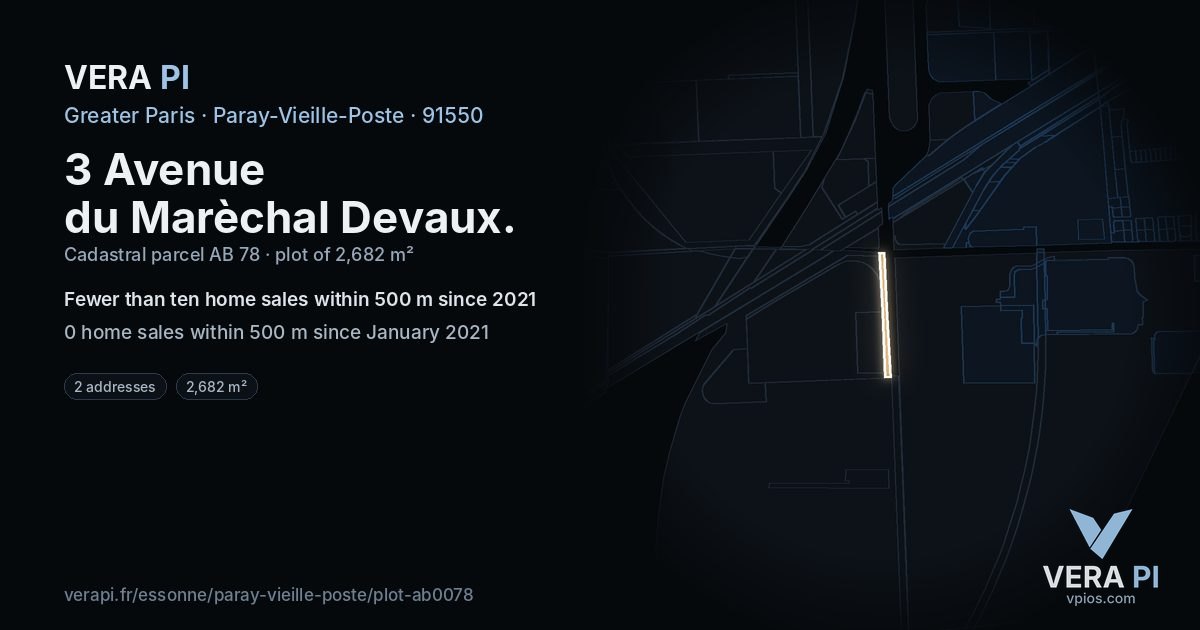 3 Avenue du Marèchal Devaux, Paray-Vieille-Poste at night – the plot lit, the parcels around coloured by the prices near them