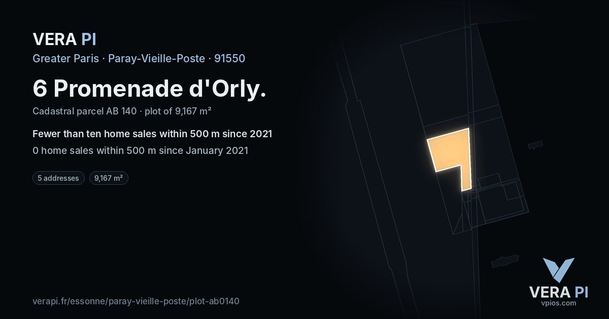 6 Promenade d'Orly, Paray-Vieille-Poste at night – the plot lit, the parcels around coloured by the prices near them