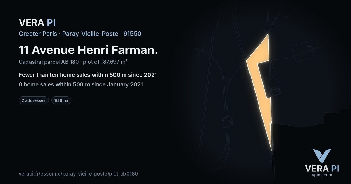 11 Avenue Henri Farman, Paray-Vieille-Poste at night – the plot lit, the parcels around coloured by the prices near them