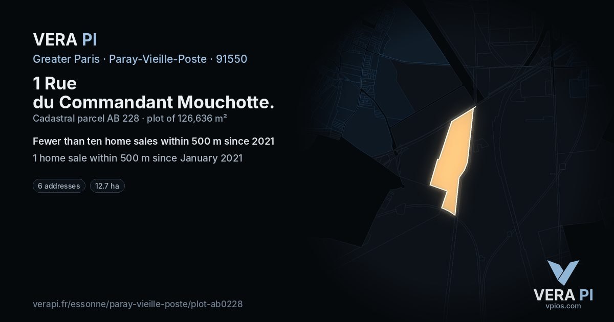1 Rue du Commandant Mouchotte, Paray-Vieille-Poste at night – the plot lit, the parcels around coloured by the prices near them
