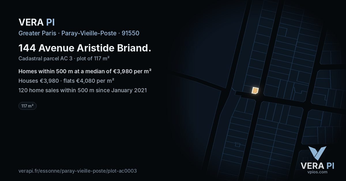 144 Avenue Aristide Briand, Paray-Vieille-Poste at night – the plot lit, the parcels around coloured by the prices near them