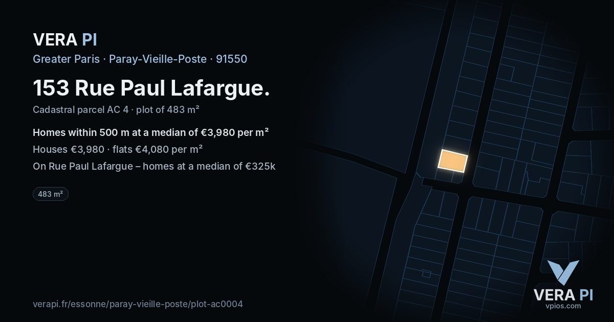 153 Rue Paul Lafargue, Paray-Vieille-Poste at night – the plot lit, the parcels around coloured by the prices near them