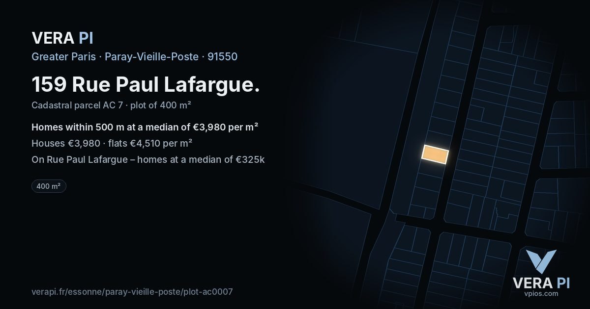 159 Rue Paul Lafargue, Paray-Vieille-Poste at night – the plot lit, the parcels around coloured by the prices near them