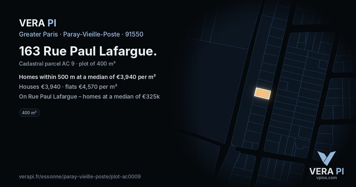 163 Rue Paul Lafargue, Paray-Vieille-Poste at night – the plot lit, the parcels around coloured by the prices near them