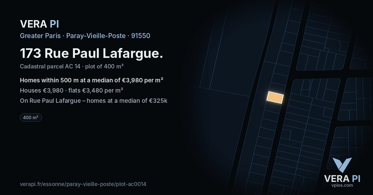 173 Rue Paul Lafargue, Paray-Vieille-Poste at night – the plot lit, the parcels around coloured by the prices near them
